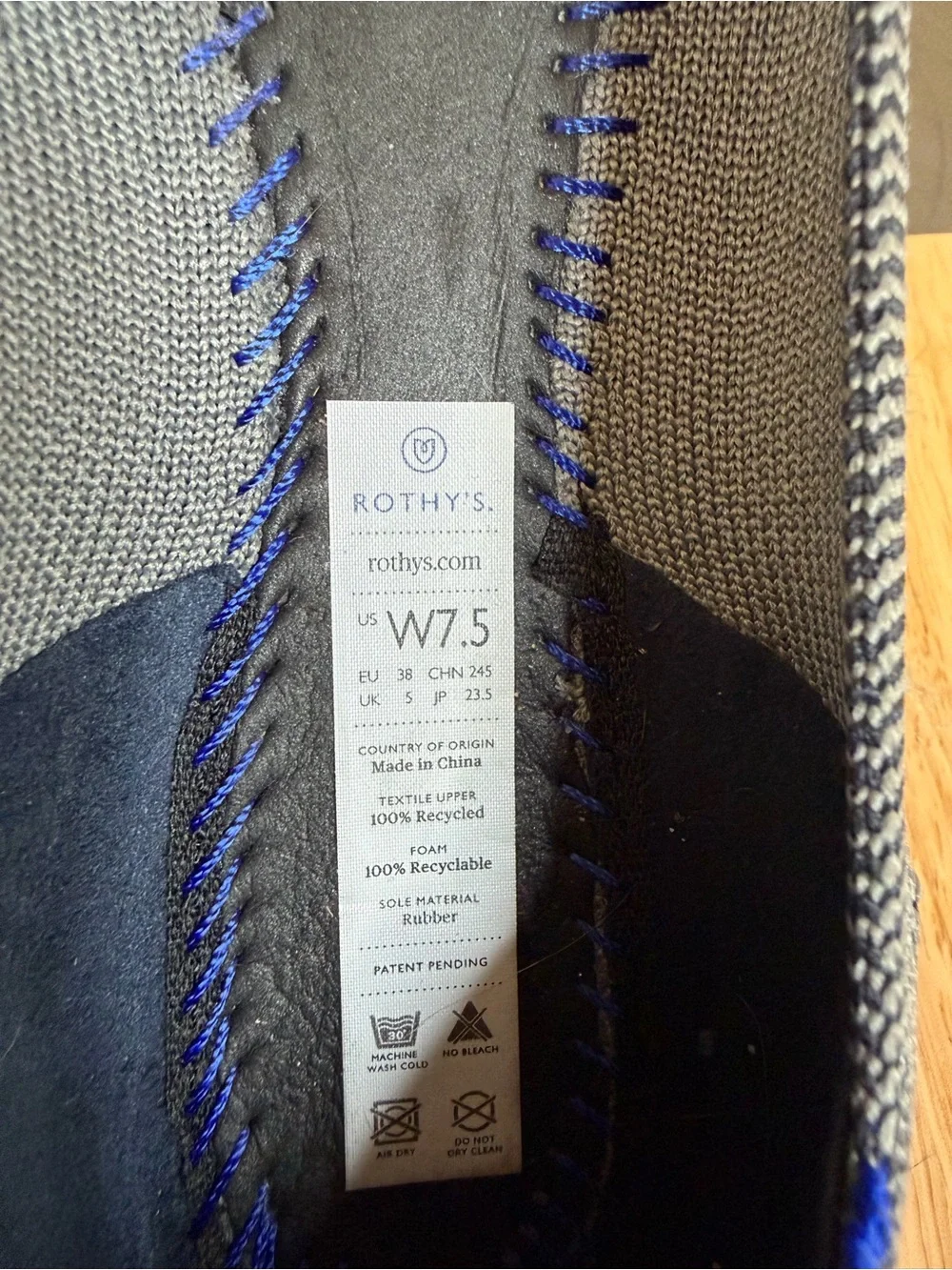Rothy's Gray Pointed Knit Flats with Blue Trim